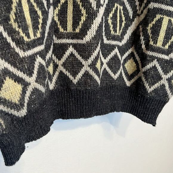 Forum Made in Italy Mens Wool Blend Geometric Knit Sweater Black Beige Small 90s - Picture 8 of 11